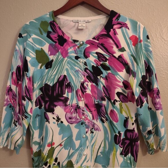 Peter Nygard Floral Print Pearl Button Cardigan - Picture 5 of 13